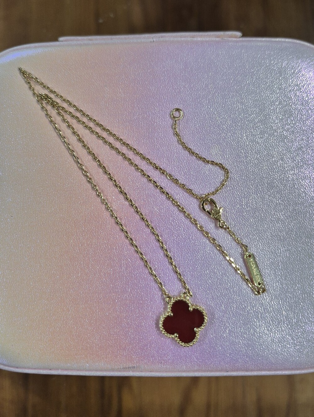 Gold Chain Necklace with Brown Clover Pendant - Brand: